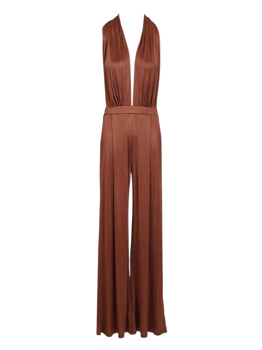 Amazuin Fluid Satin Jersey Jumpsuit With Bow Tie Closure