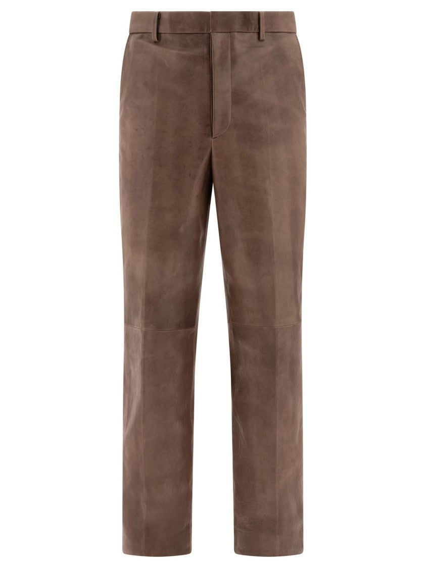 Auralee Tailored Brown Lamb Leather Trousers With Classic Waistband