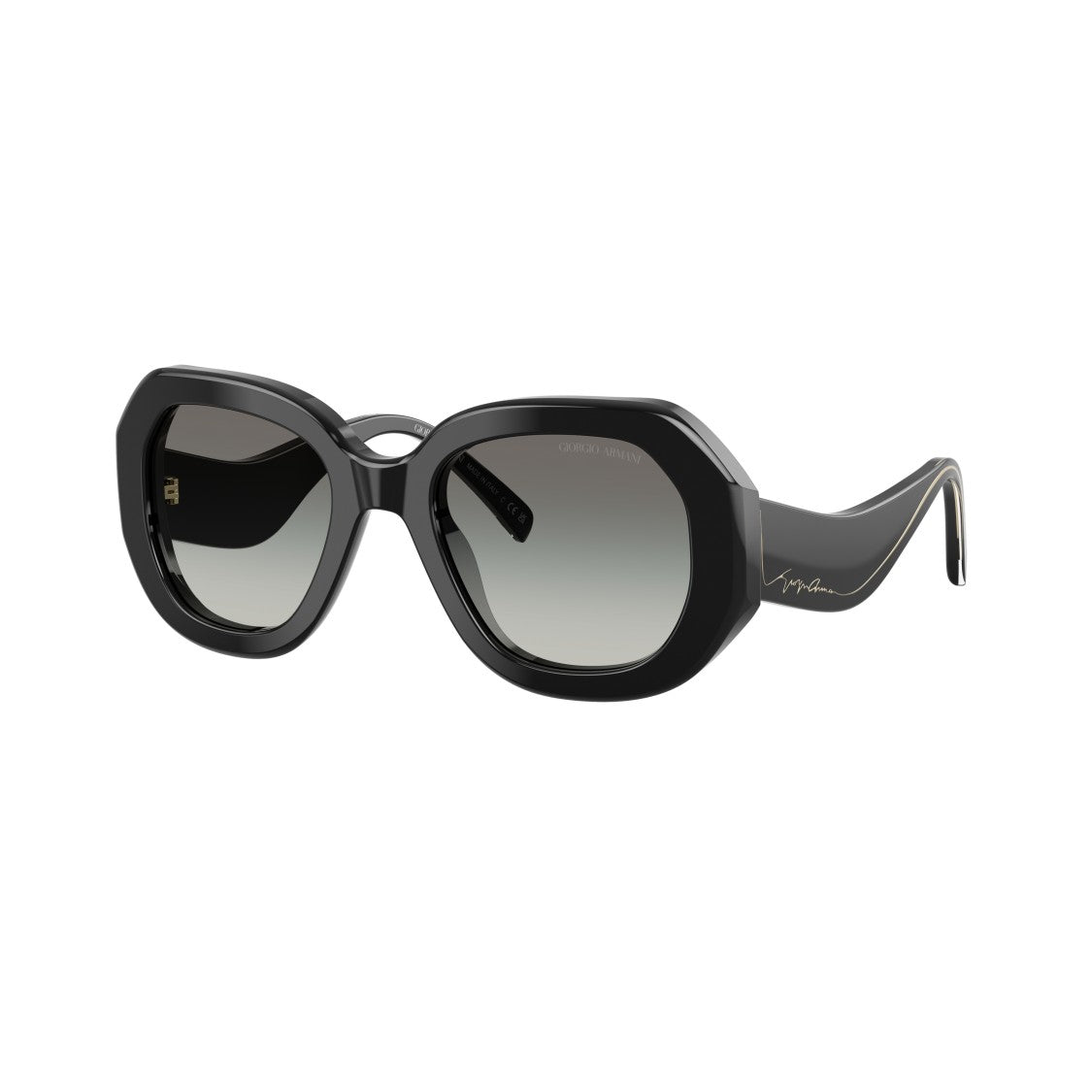 Giorgio Armani 0Ar8248 Oversized Geometric Black Sunglasses With Gold Accents