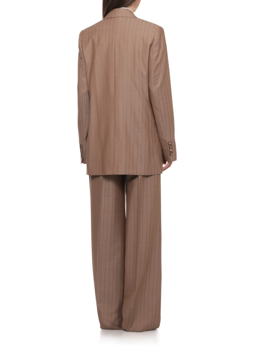 Etro Beige Double-Breasted Wool Jacket With Jacquard Stripes