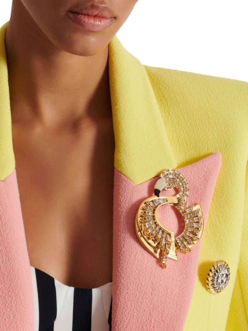 Balmain Flamingo Crystal-Embellished Brooch