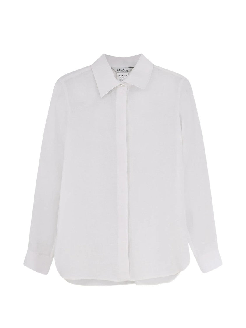 Max Mara White Pointed Collar Linen Shirt