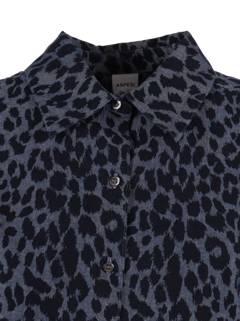 Aspesi Deep Blue Cropped Animal Casual Shirt