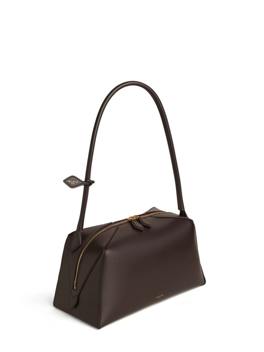 Alaïa Dark Brown Structured Rectangular Leather Shoulder Bag