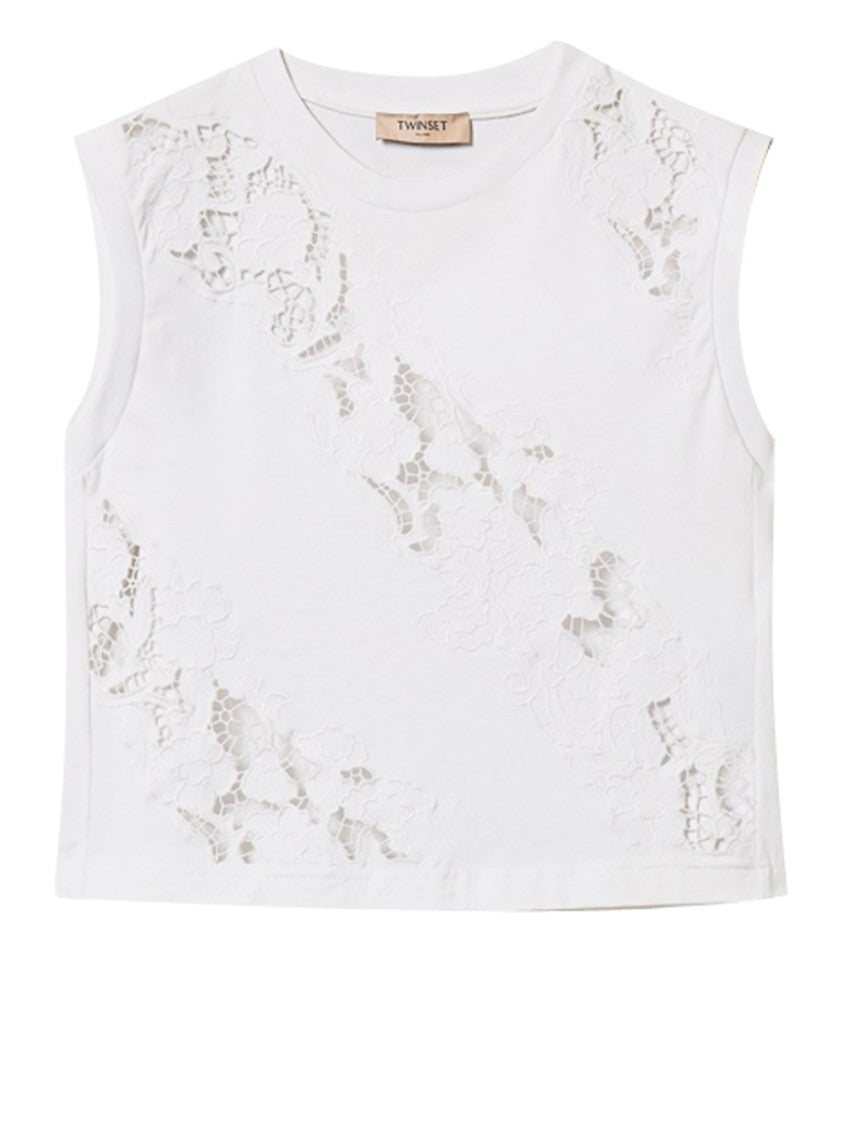 Twin-Set Intricate Floral Lace Cropped Top
