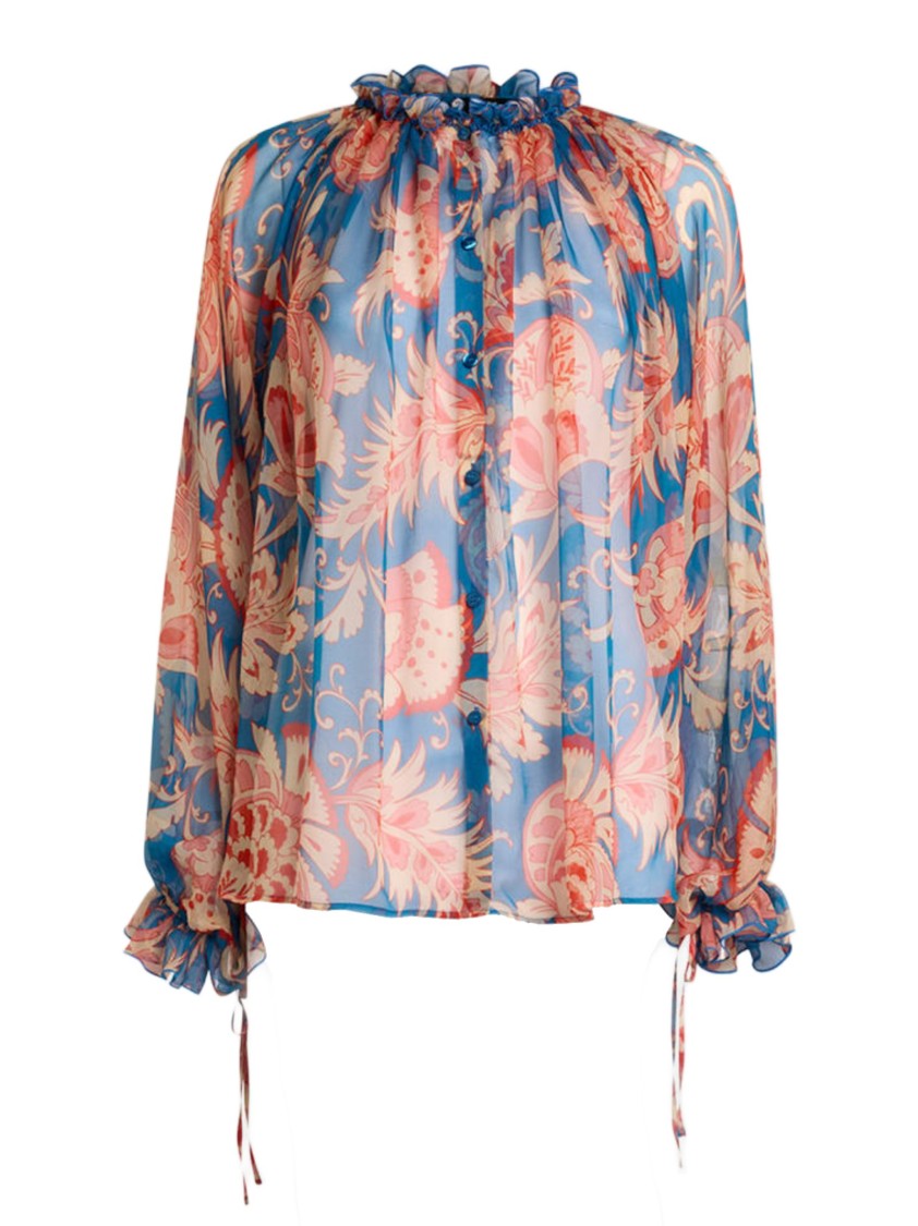 Etro Light Blue Floral Sheer Blouse