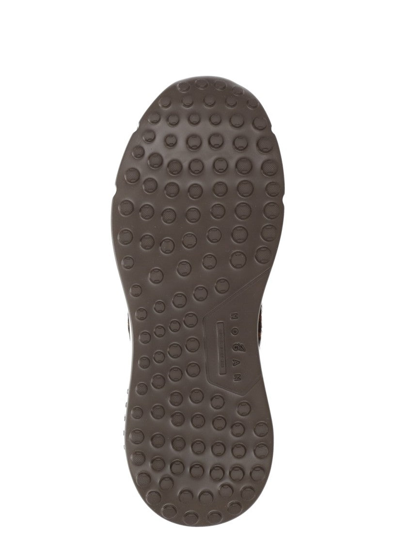 Hogan Brown Leather Sneakers With Leopard Pony Accents