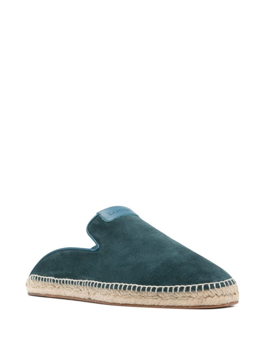 Lanvin Pacific Blue Raffia Logo Flat Shoes