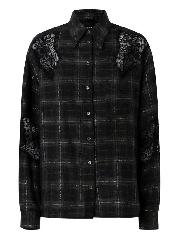 Pinko Multicolour Reina Dark Plaid Viscose-Blend Long-Sleeve Shirt