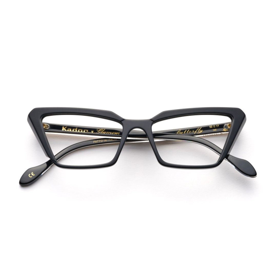 Kador Butterfly Glamour-V Angular Cat-Eye Sunglasses With Stylish Gold Accents