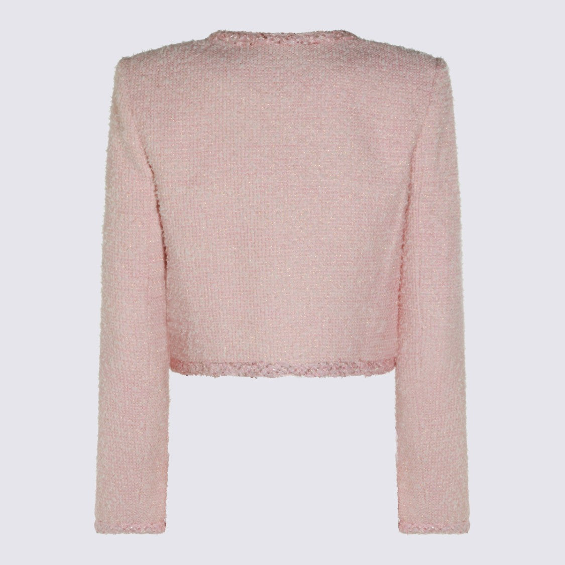 Self-Portrait Textured Cropped Jacket With Pearl And Gold-Tone Accents