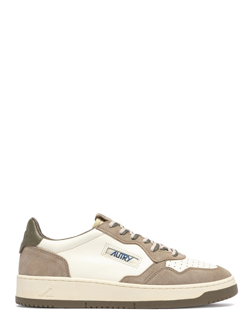 Autry Low-Top Sneakers With Leather And Suede Panels In Covert Green