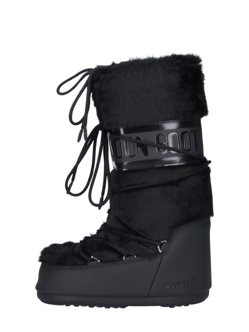 Moon Boot Logo Printed Plush Furry Snow Boots