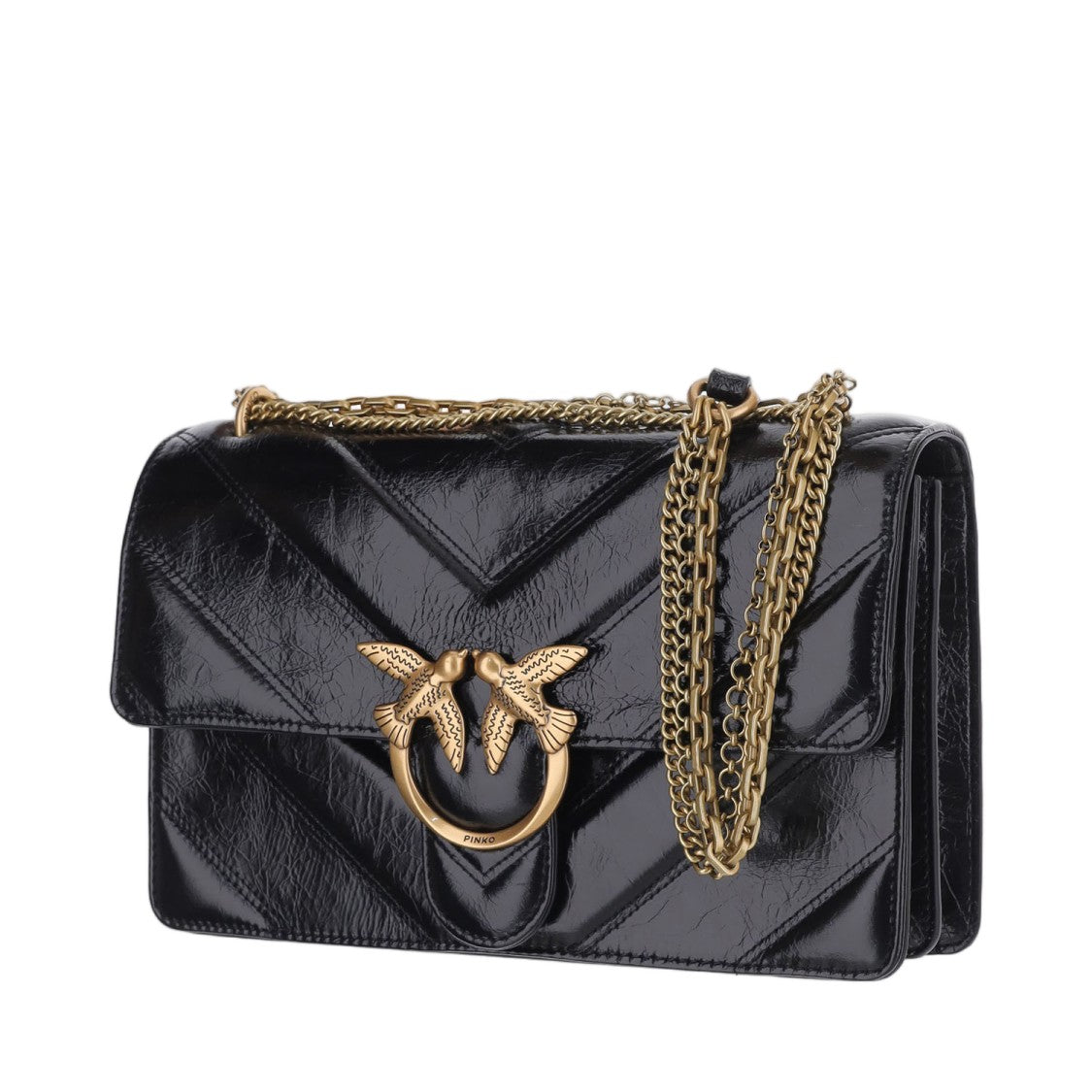 Pinko Black Chevron Quilted Leather Shoulder Bag