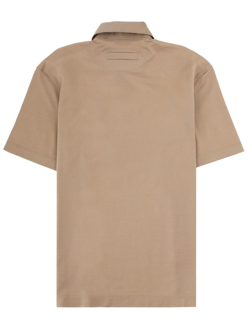 Zegna Neutrals Regular Fit Embroidered Cotton Polo Shirt