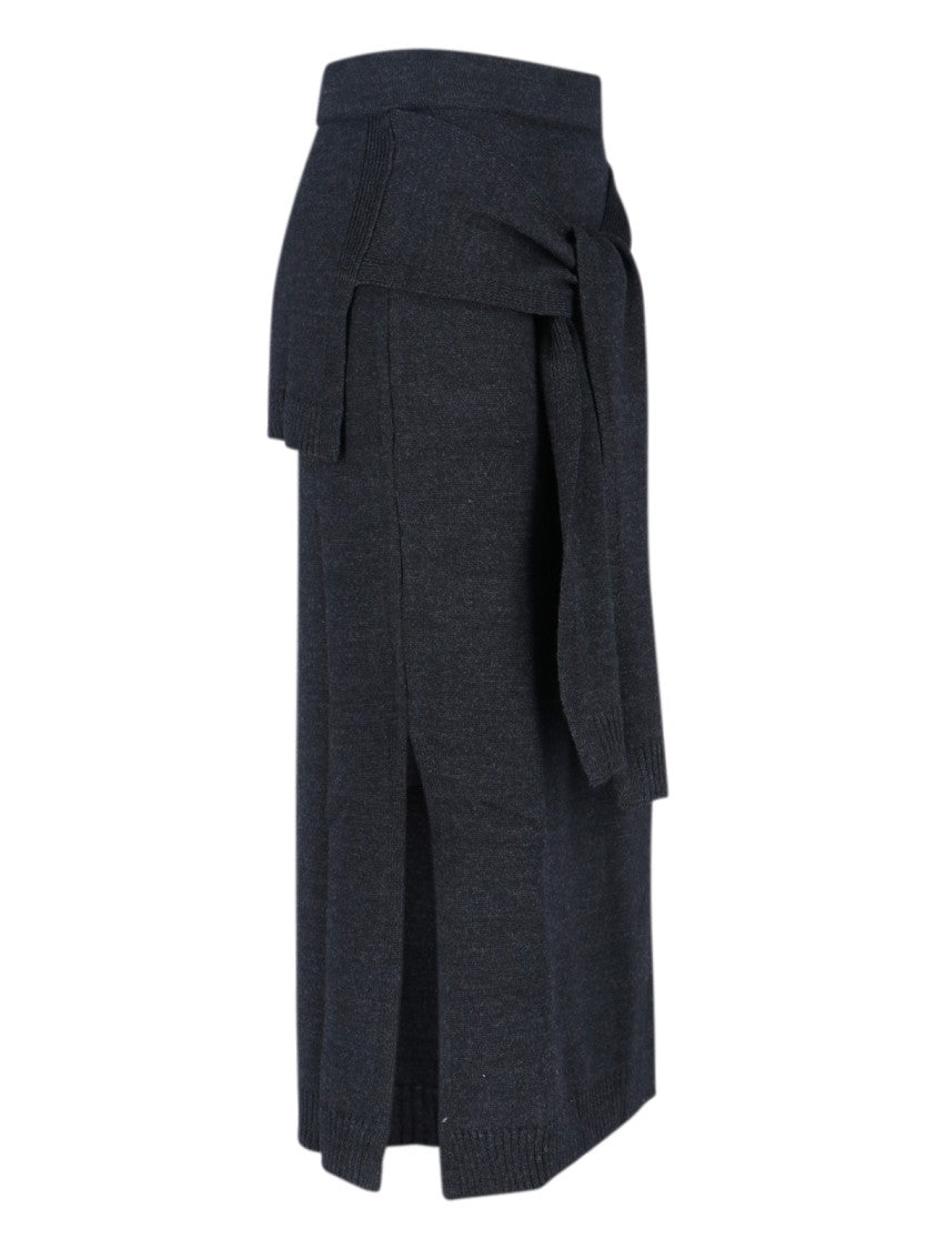 Lemaire Grey Layered Bow Detail Midi Skirt