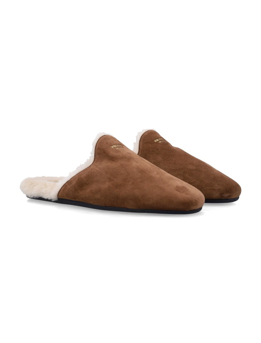 Prada Suede Leather And Shearling Mules