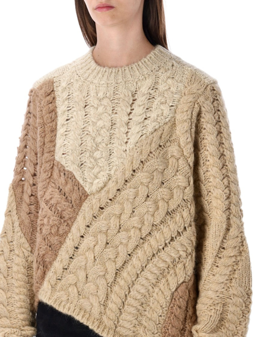 Isabel Marant Étoile Beige Patchwork Cable Knit Sweater