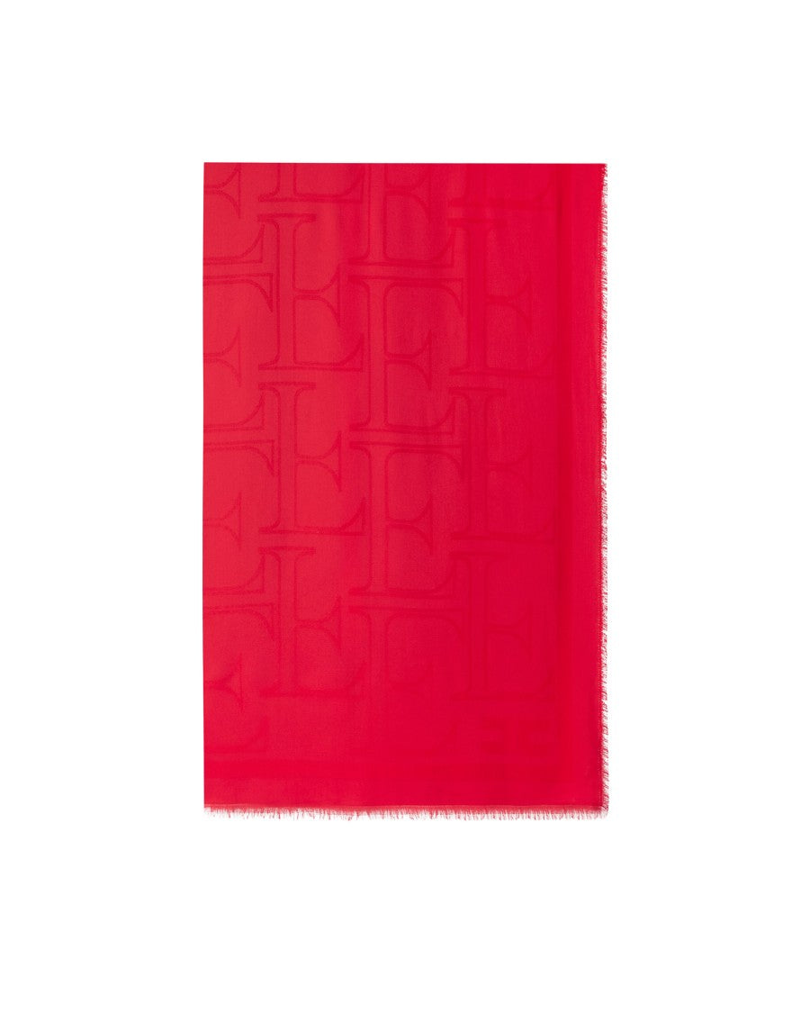 Elisabetta Franchi Rectangular Scarf With Fringed Edges And Iconic Logo Pattern