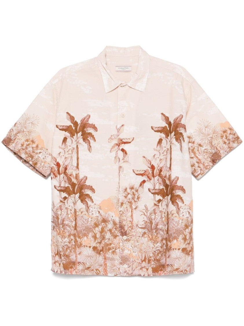 Tintoria Mattei 954 Short-Sleeved Tropical Print Shirt With Classic Collar