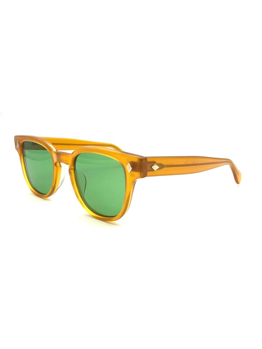 Julius Tart Geometric Frame Sunglasses With Bold Yellow Hue And Green Lenses