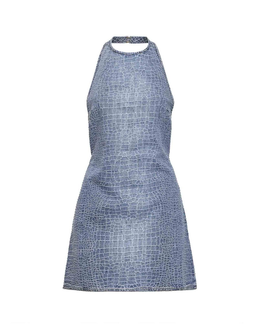 Self-Portrait Crocodile Denim Mini Dress