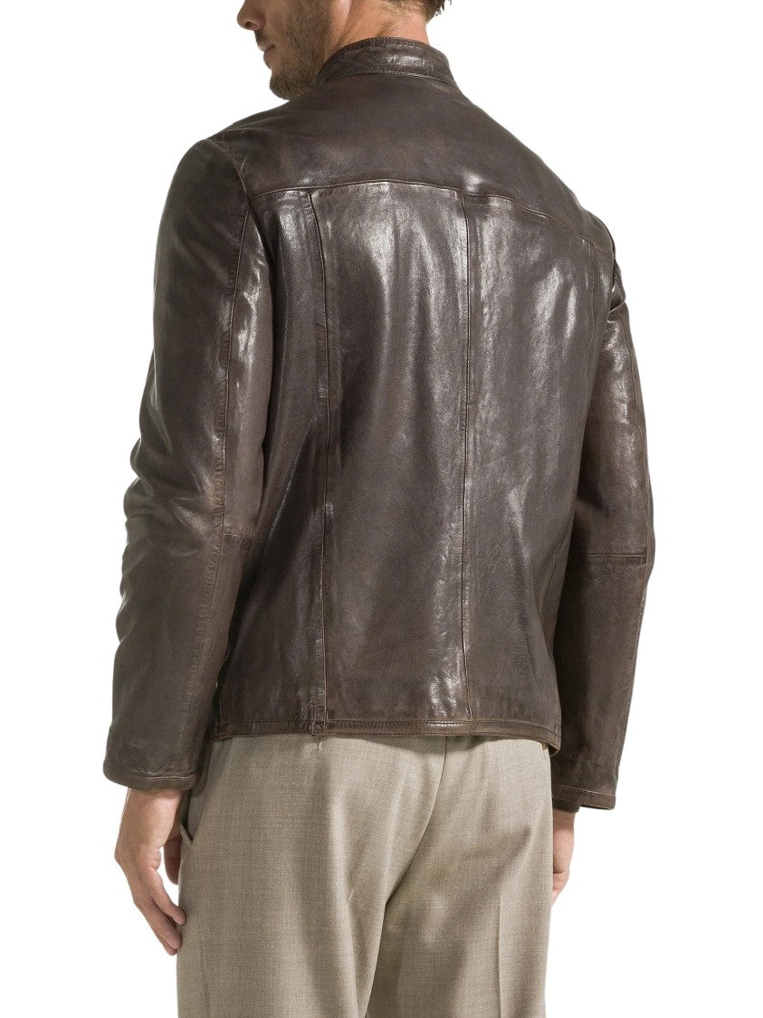 Seventy Venezia Glossy Vintage-Effect Nappa Leather Jacket