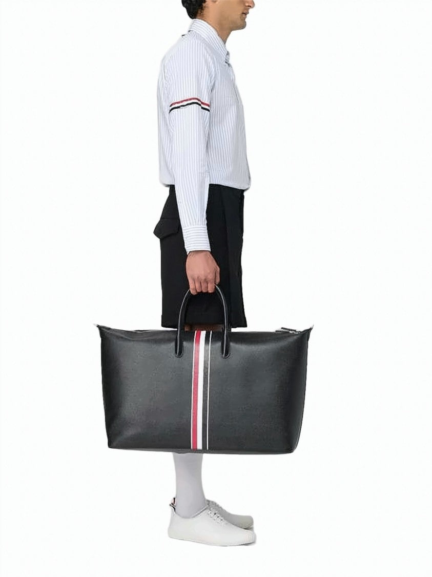 Thom Browne Structured Calf Leather Shoulder Bag With Striped Accent