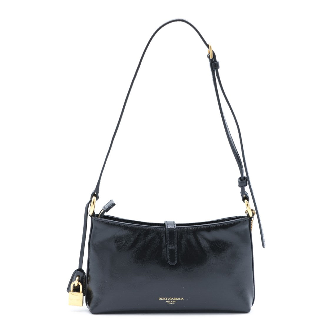 Dolce & Gabbana Glossy Black Shoulder Bag With Gold-Tone Chain Accents