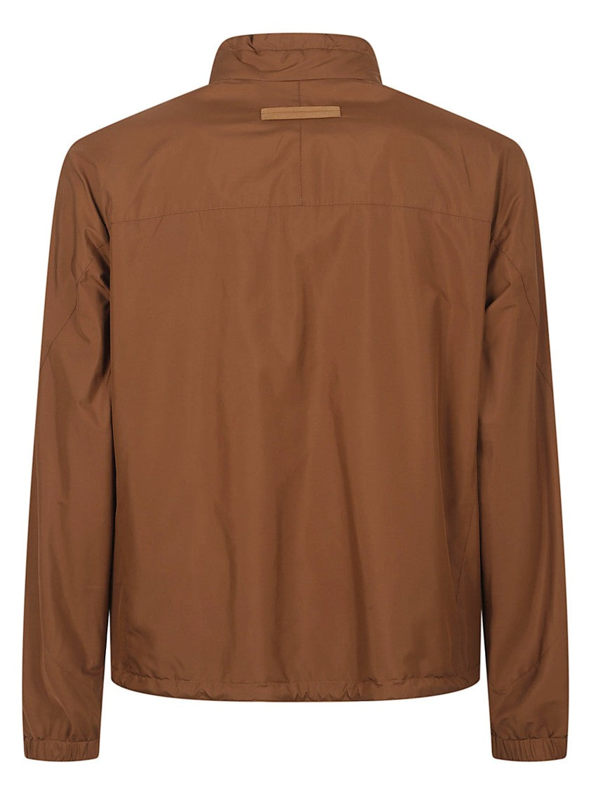 Zegna Brown Zip-Front Casual Jacket With Leather Detailing