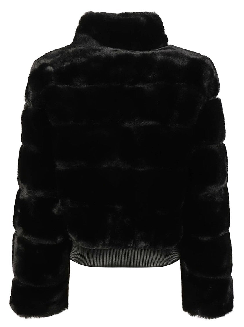 Michael Kors Short Plush Faux Fur High Collar Bomber Jacket