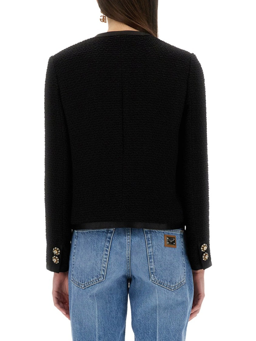 Dolce & Gabbana Single-Breasted Tweed Bouclé Short Jacket