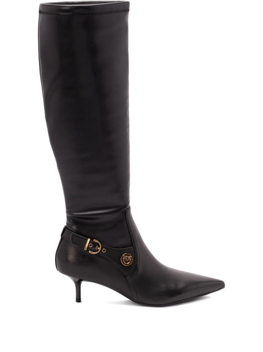 Pinko Knee-High Black Boots With Pointed Toe
