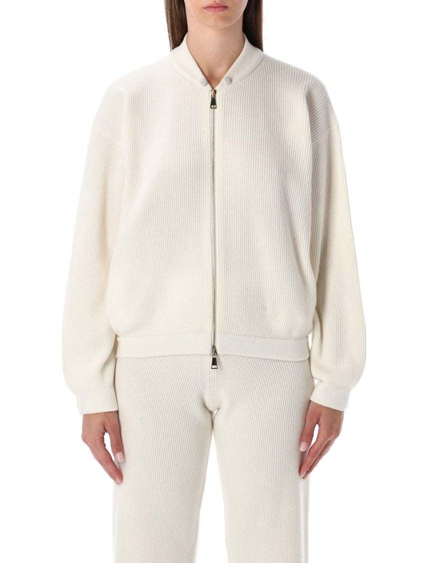 Fabiana Filippi Ivory Ribbed Knit Bomber
