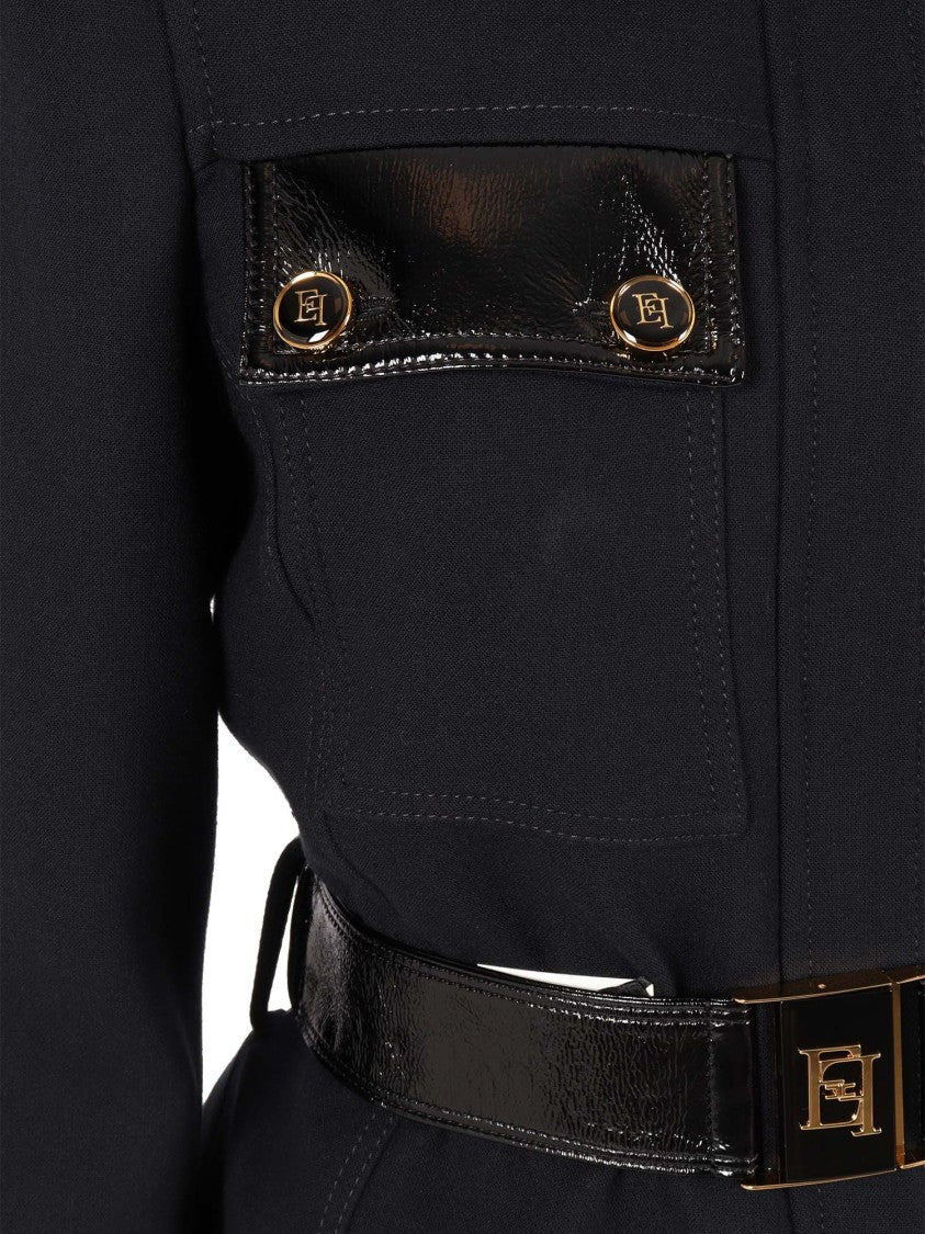 Elisabetta Franchi Belted Fitted Jacket With Glossy Accents