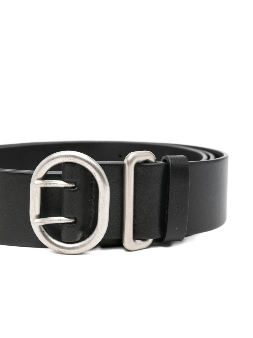 Jil Sander Black Leather Oval Buckle Belt