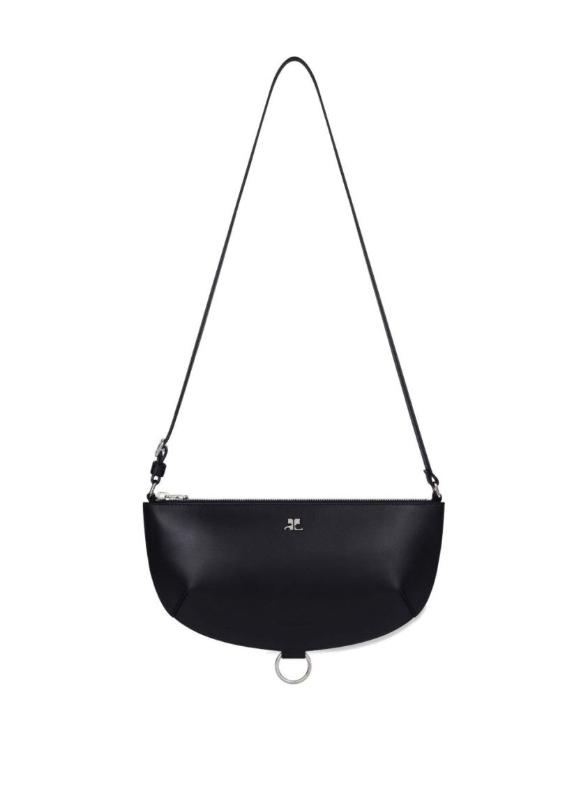 Courrèges Crescent-Shape Nero Vitello Leather Shoulder Bag