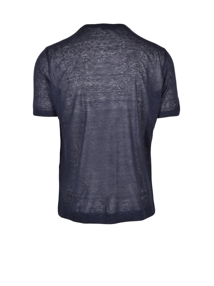 Cruciani Relaxed Fit Blue Linen T-Shirt