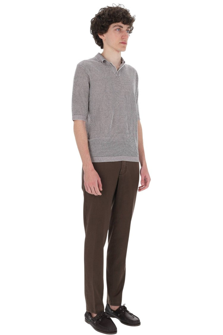 Ballantyne White Brown Textured Cotton-Linen Polo Shirt