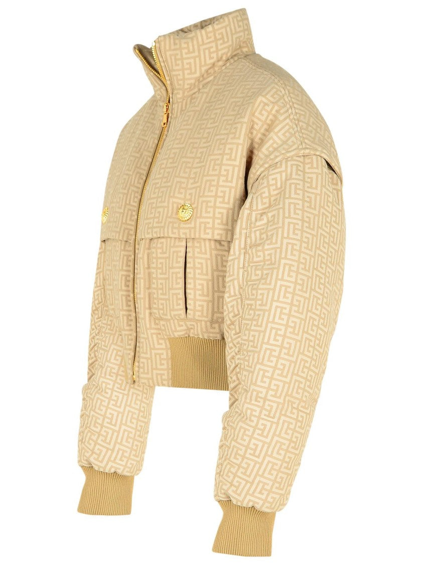 Balmain Beige Jacquard Bomber Jacket