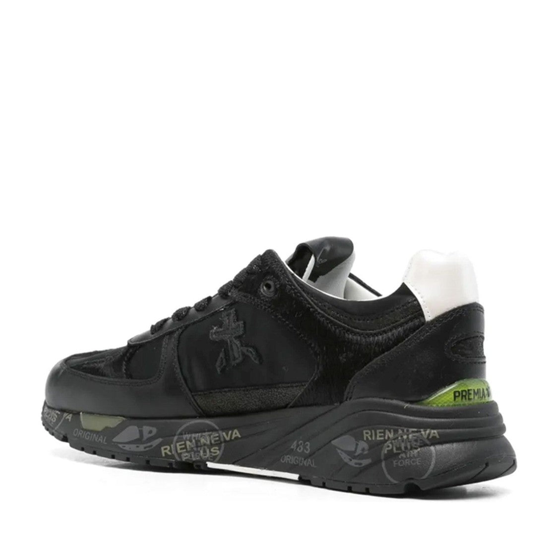 Premiata Black Mased Leather Graphic Sole Sneakers