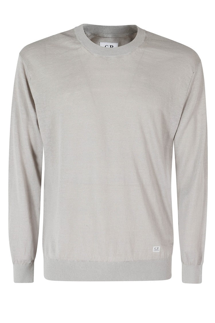 C.P. Company Gray Flax Ribbed-Trim Linen Sweater