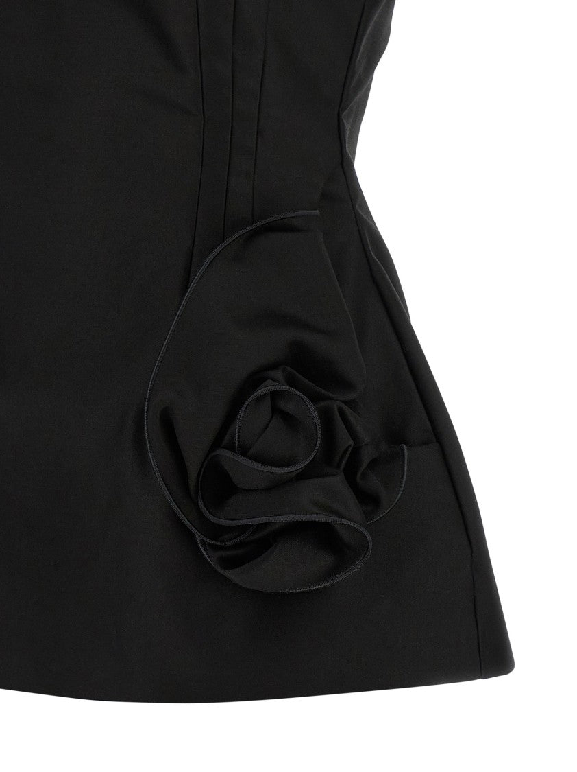 Magda Butrym Hourglass Black Top With 3D Floral Details