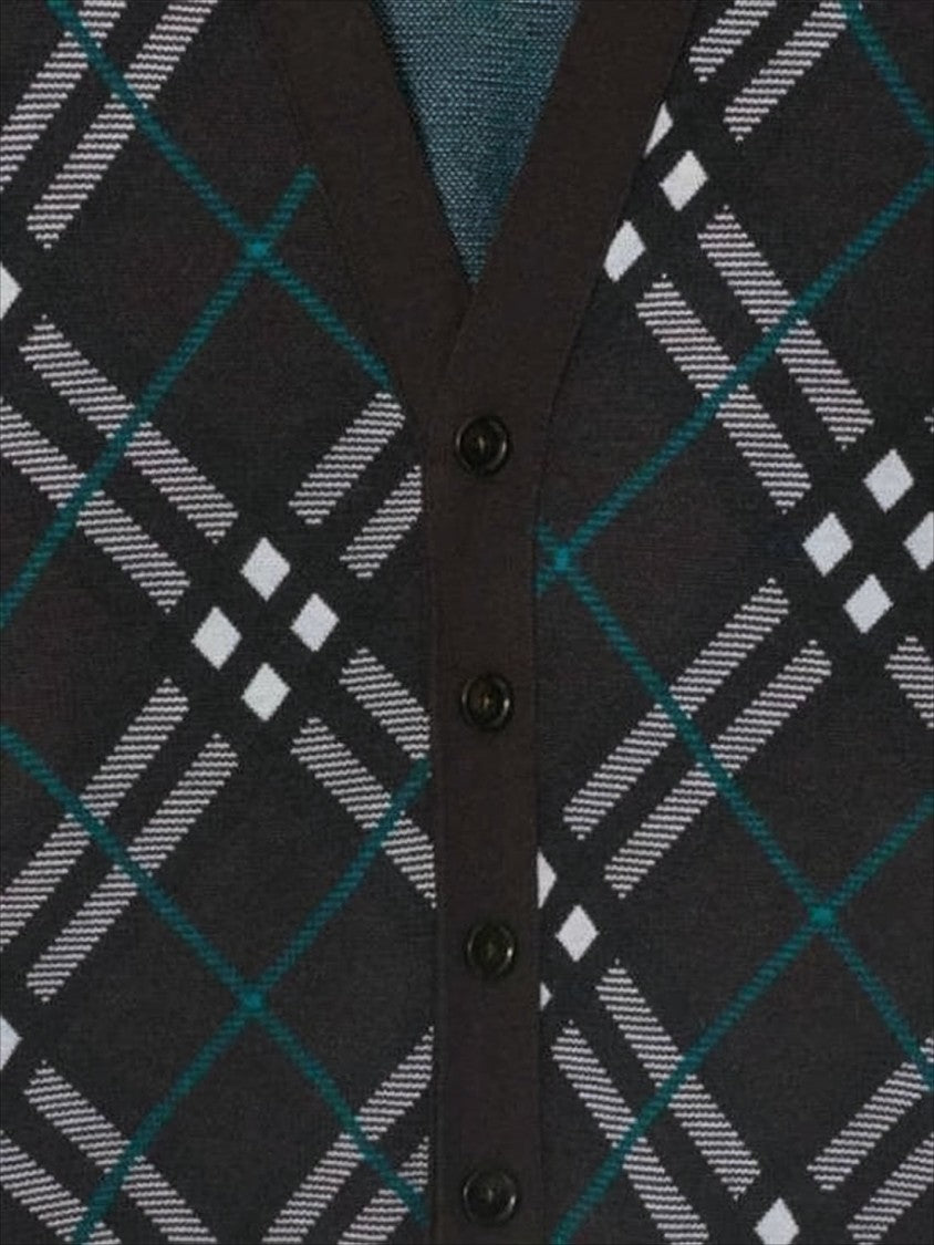 Burberry Plaid Wool Blend Cardigan With V-Neck
