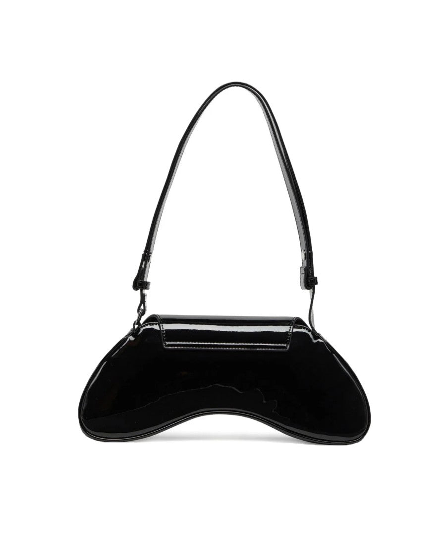 Diesel Curved Black Shoulder Bag With Glossy Finish