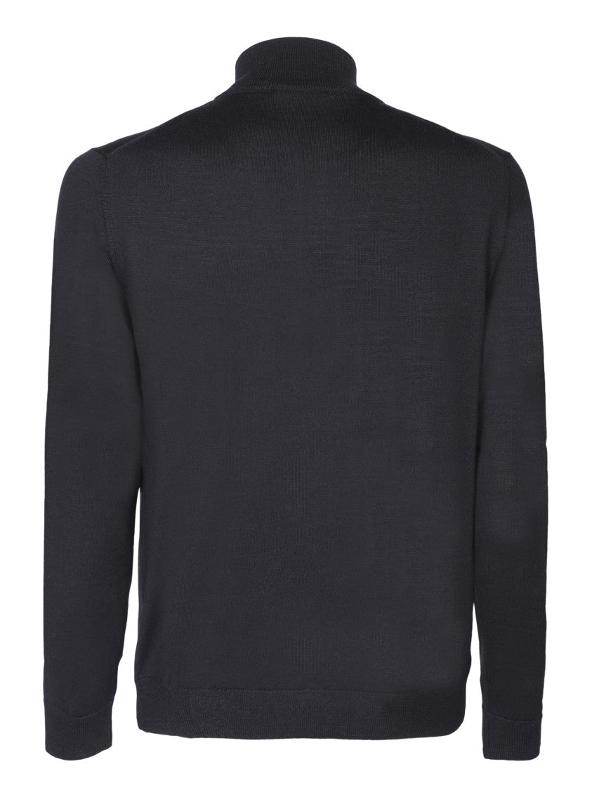Zanone Black Knitwear With Half-Zip Front
