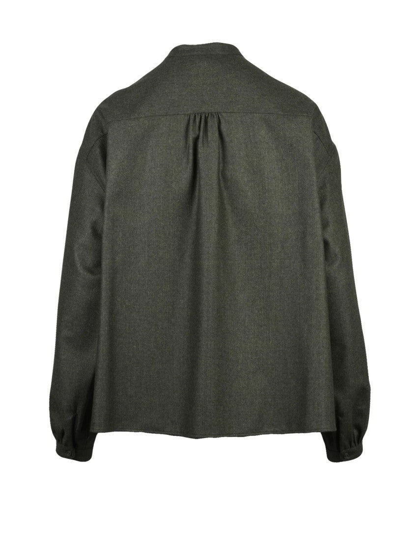 Aspesi Khaki Virgin Wool-Blend Mandarin Collar Shirt