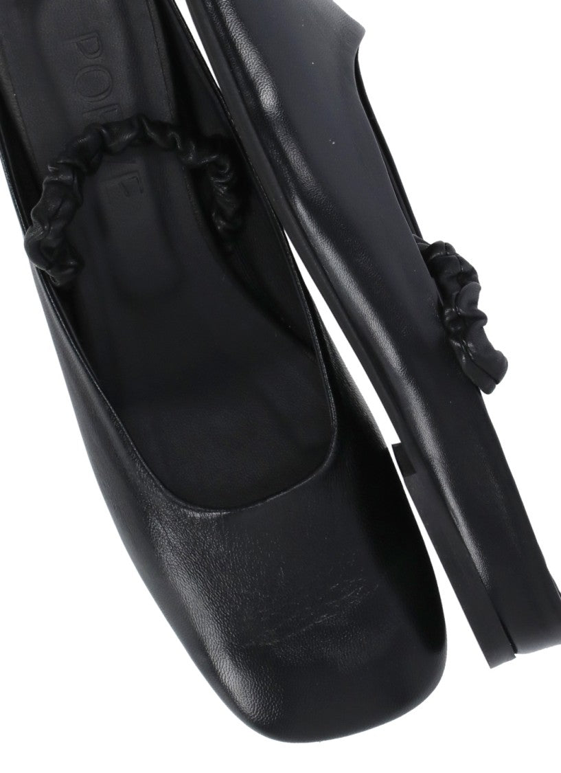 Poeve Black Squared Toe Elastic Slingback Mules
