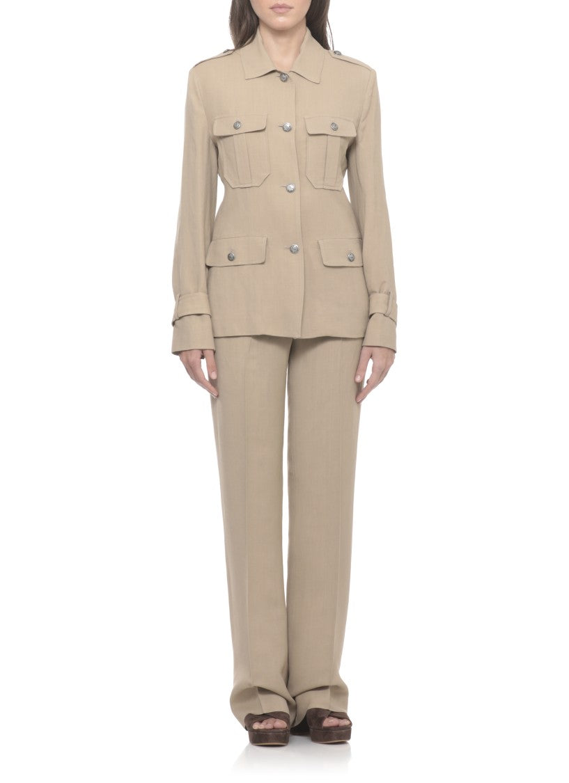 Antonelli Firenze Beige Eve Flap Pockets Viscose-Linen Jacket