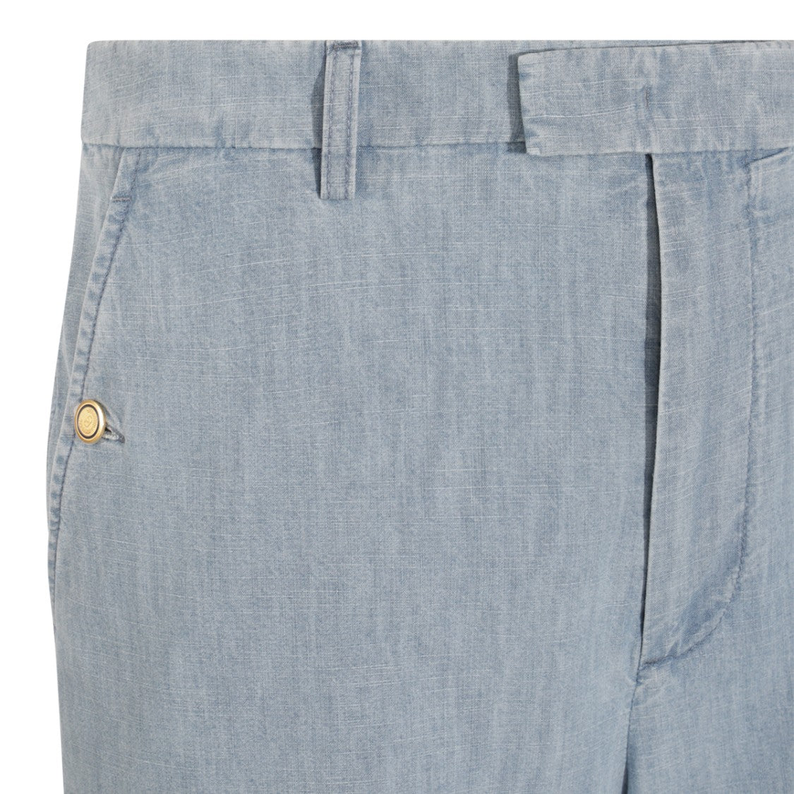 Valentino Light Blue Cotton Denim Trousers With Cuffed Hems And Signature Details